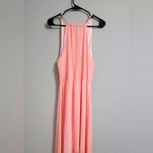 Long dress, pink, maid of honor, wedding, church, graduation.